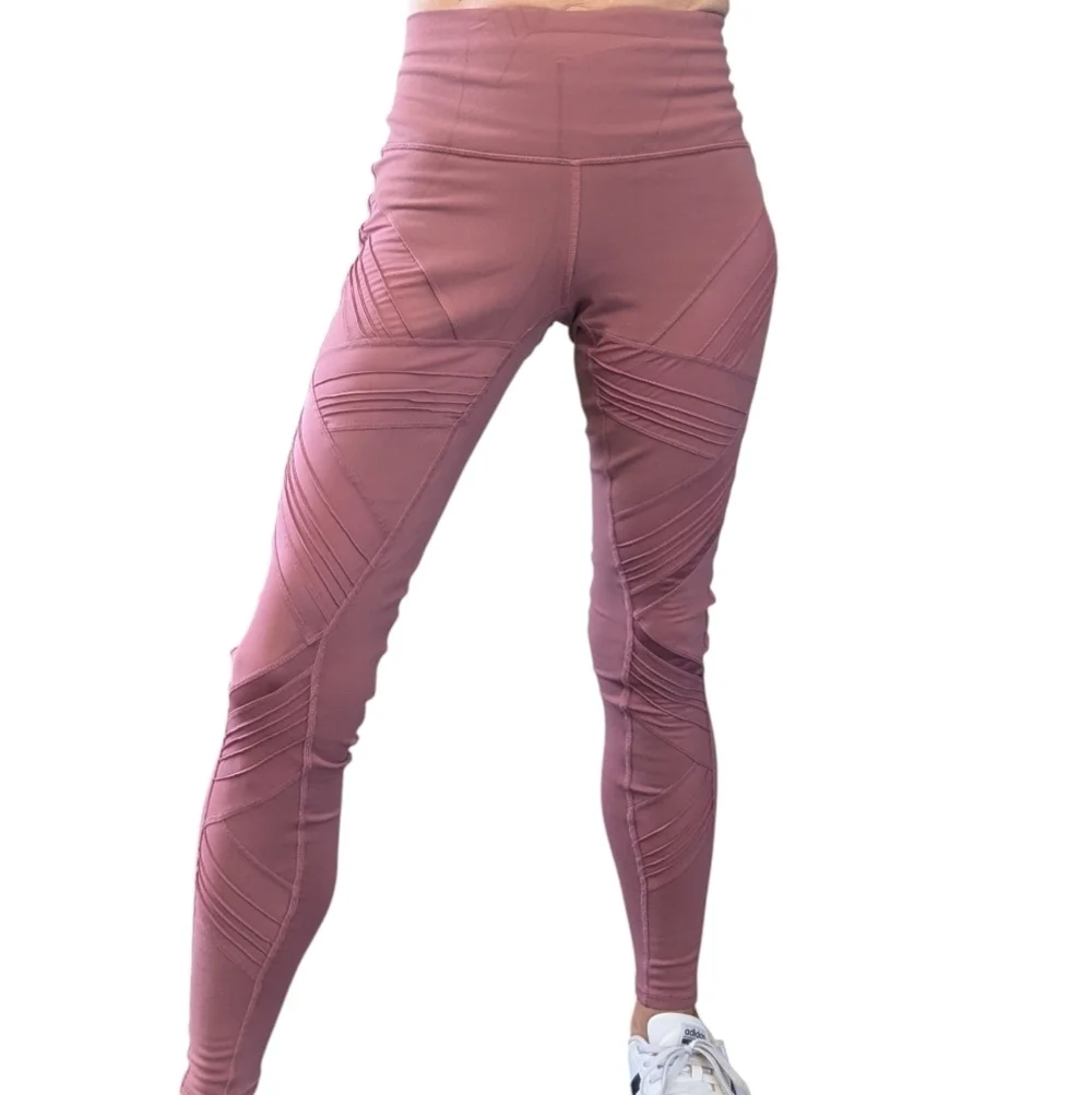 Alo Yoga Moto Leggings Mesh High Rise Burnt Rose Pink Activewear Pants M